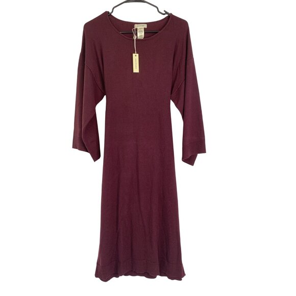 NWT Max Studio Wine Midi Kimono Sweater Dress S Wide Sleeve Belt RT10540 - Picture 2 of 7